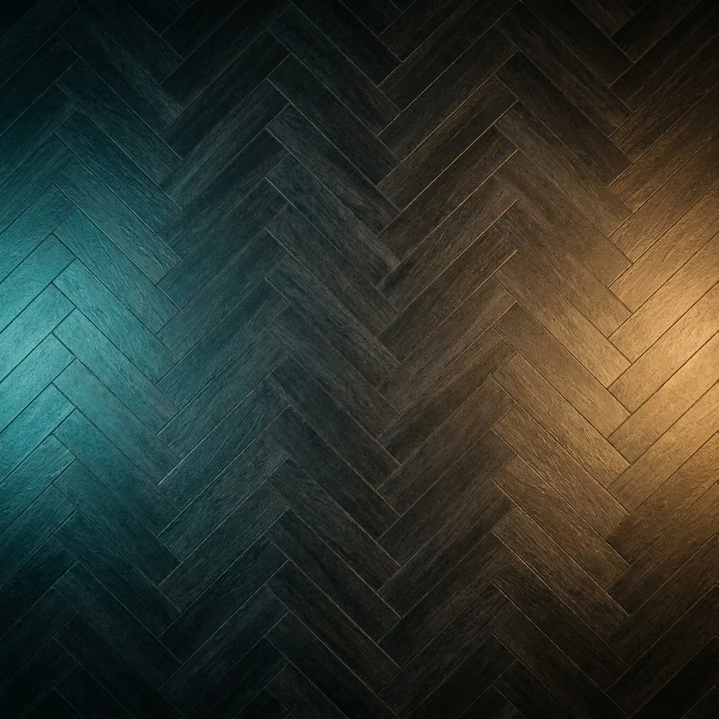 Dark charcoal herringbone porcelain tile with a matte riven stone texture, shot from above