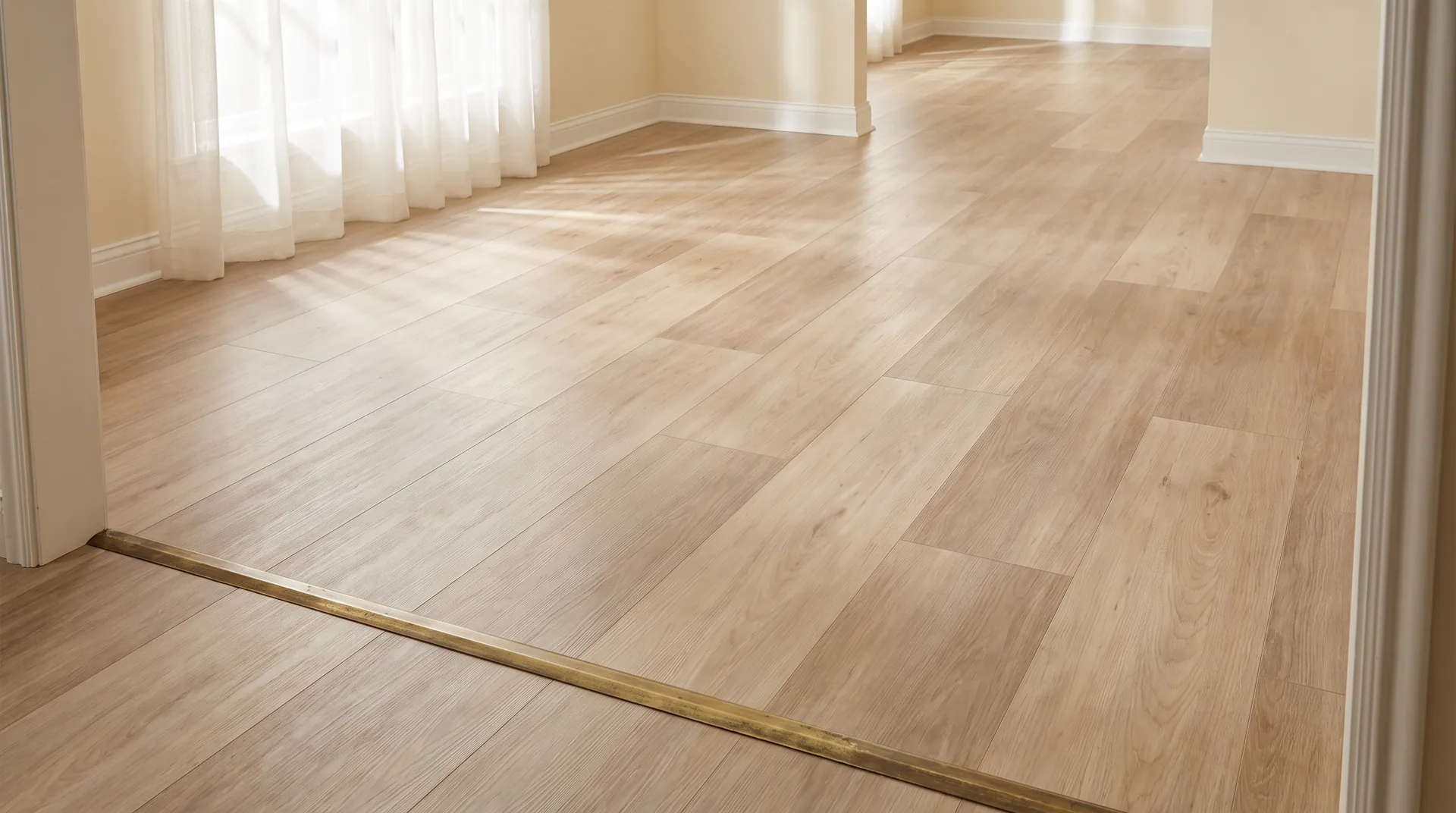 Light sandy oat-coloured wood-look porcelain plank tile with a soft bleached grain